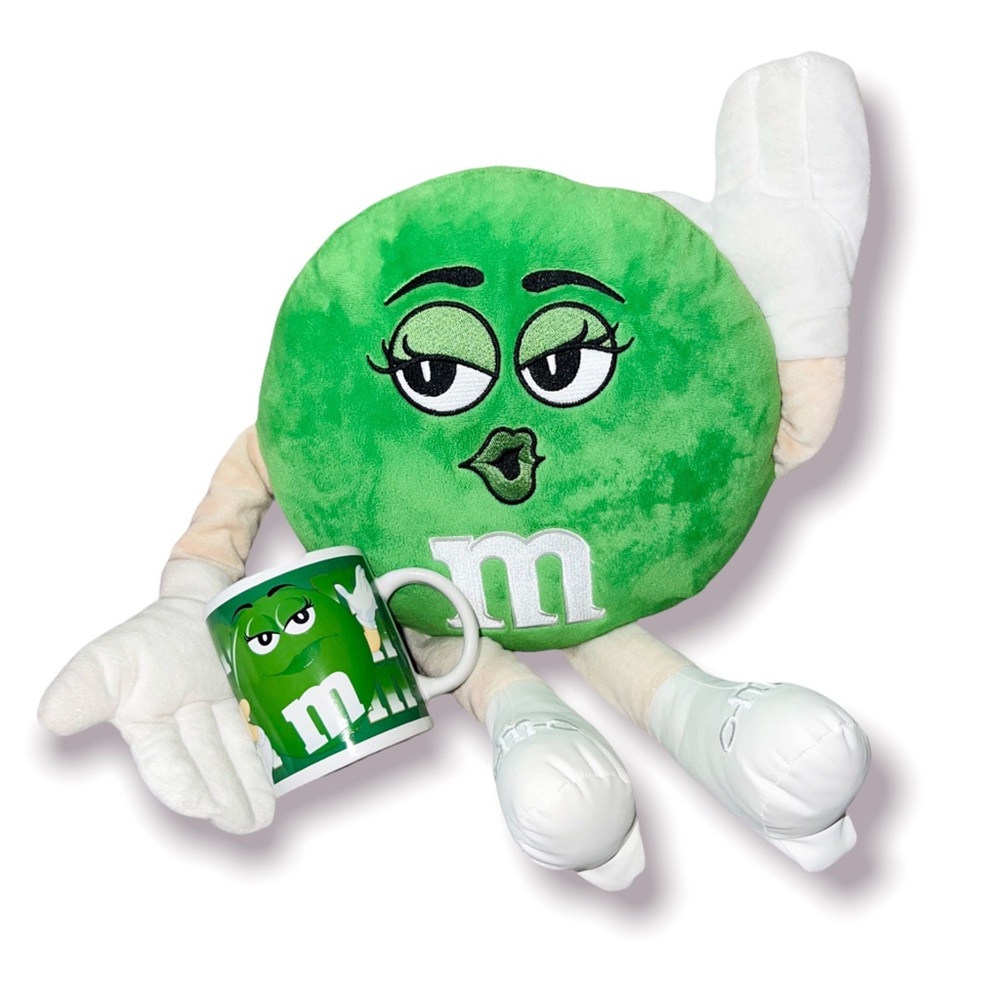 Large Green M&M’s Girl Plush Doll AND VTG Coffee Mug